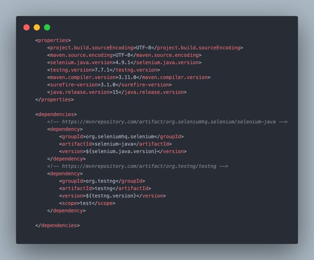 Dependencies and Properties block